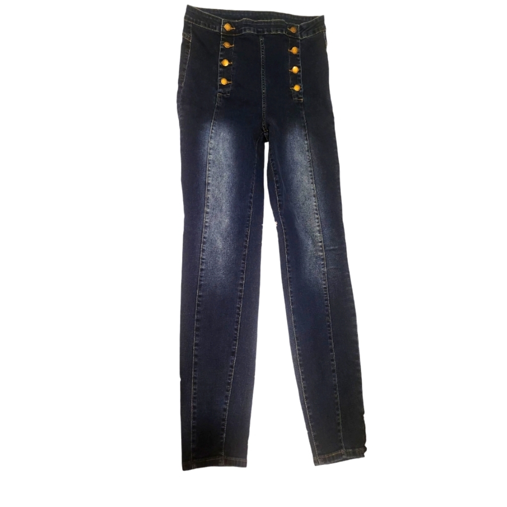 EUC Shein MOD Elastic Double-breasted Tight Jeans
